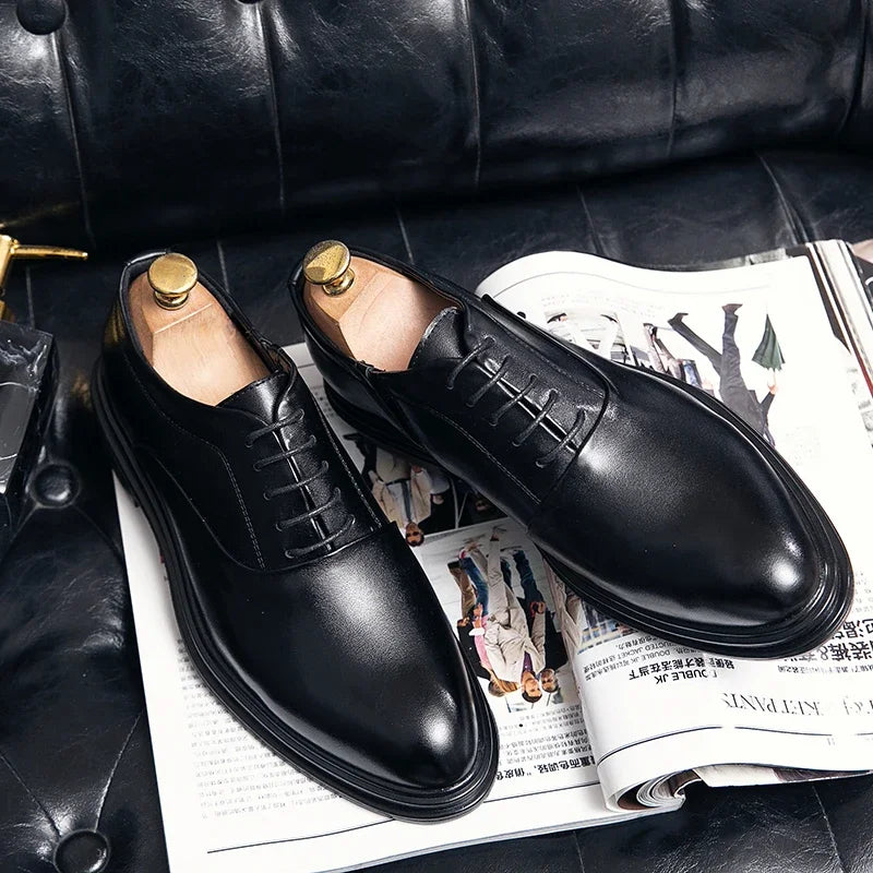 Business Formal Leather Shoes Men's Casual with Suit Low Top Solid Wedding Shoes Color Fashion Oxford Shoes Pointed Office