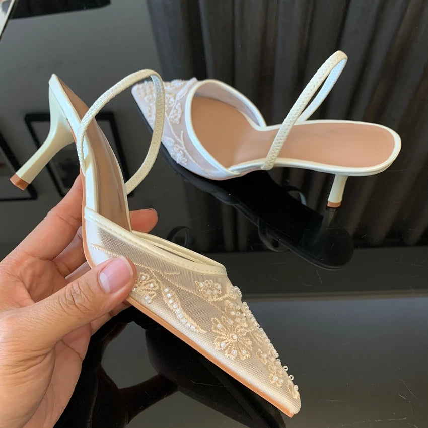 Embroidered Slingback Bridal Heels