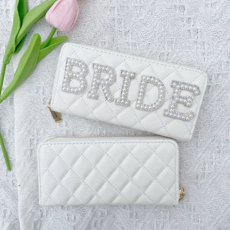 Luxury Bride Clutch Purse Boho Women Wallet  PU Wallet White Coin Purse Letter Wallet Creative Bridesmaid Storage Bag Gift