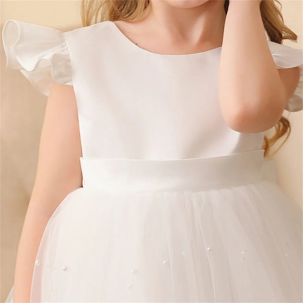 Backless Bow Flower Girl Tulle Dress