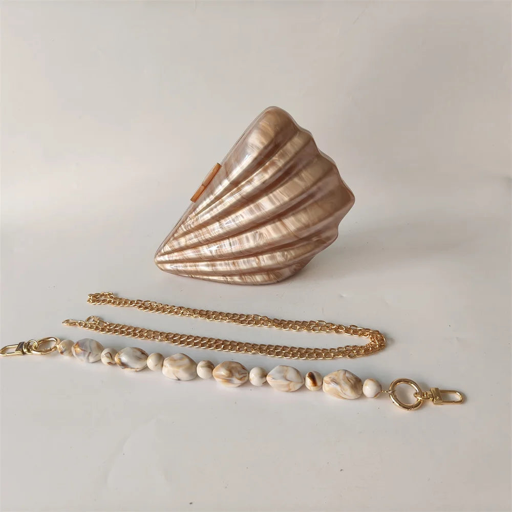 Shell Marble Pearl Box Clutch
