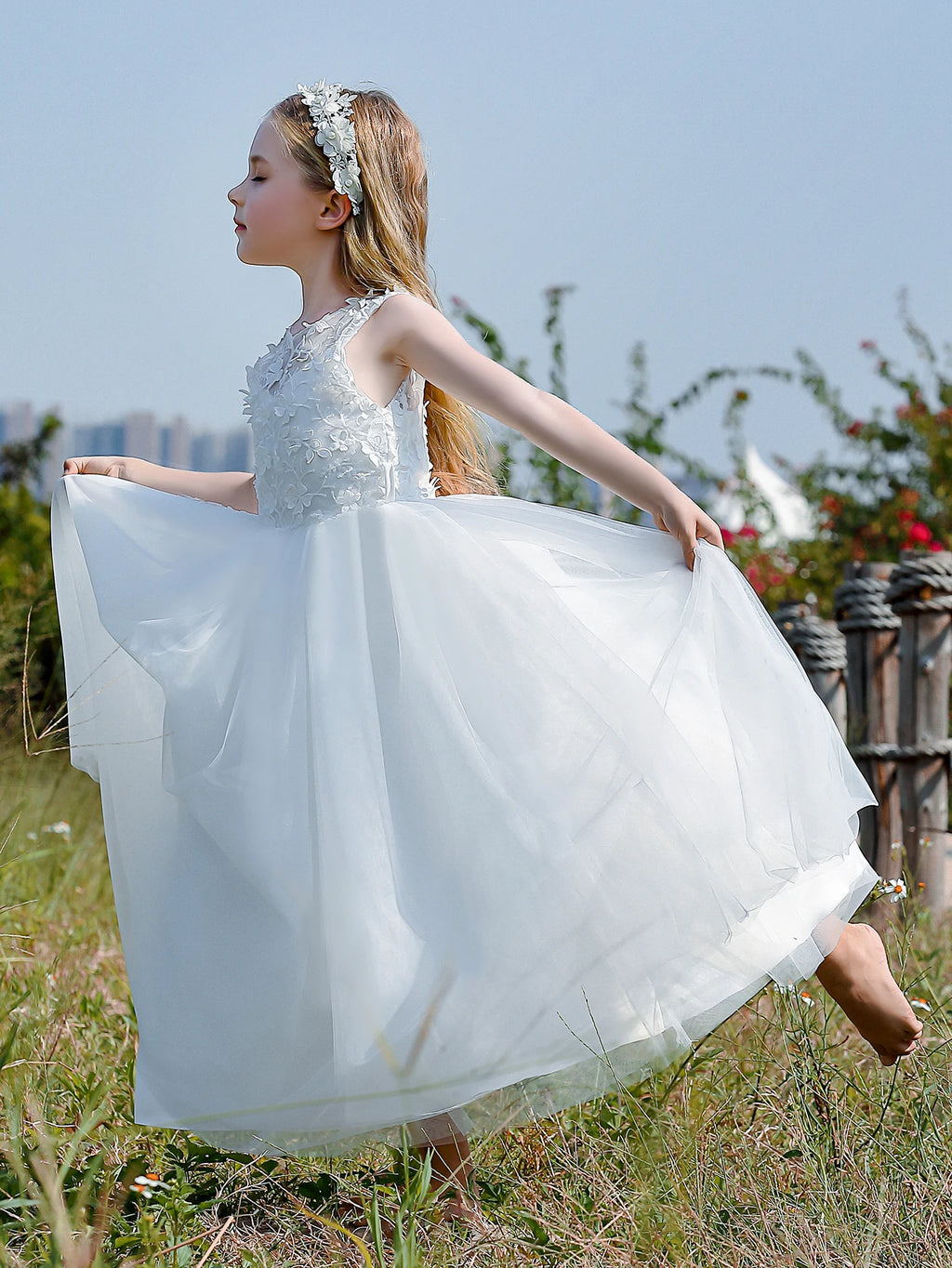 Floral Appliqué Tulle Party Dress
