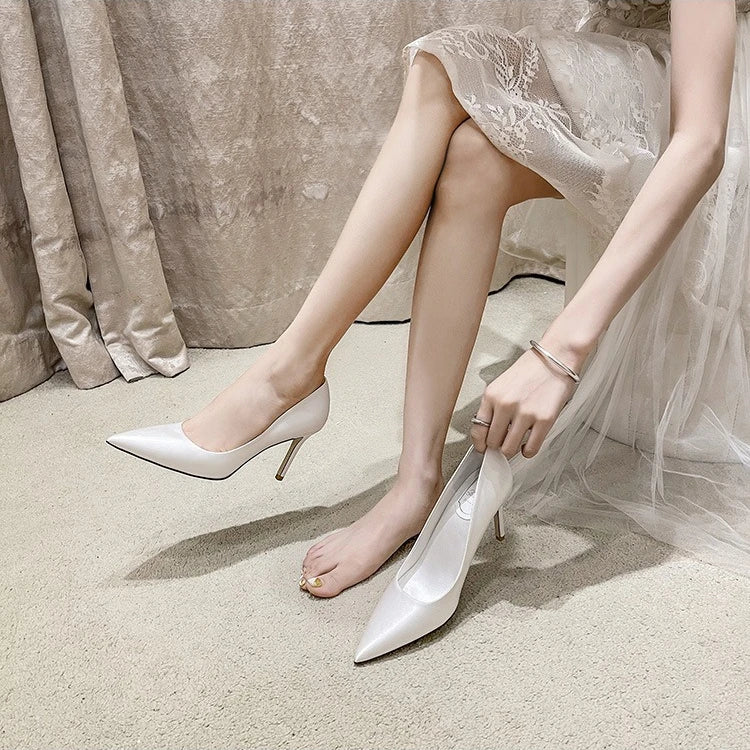 Pumps Women Shoes Wedding Shoes White High Heels Women's Satin Bridal Shoe Bridesmaid Shoes Large Size 42 43