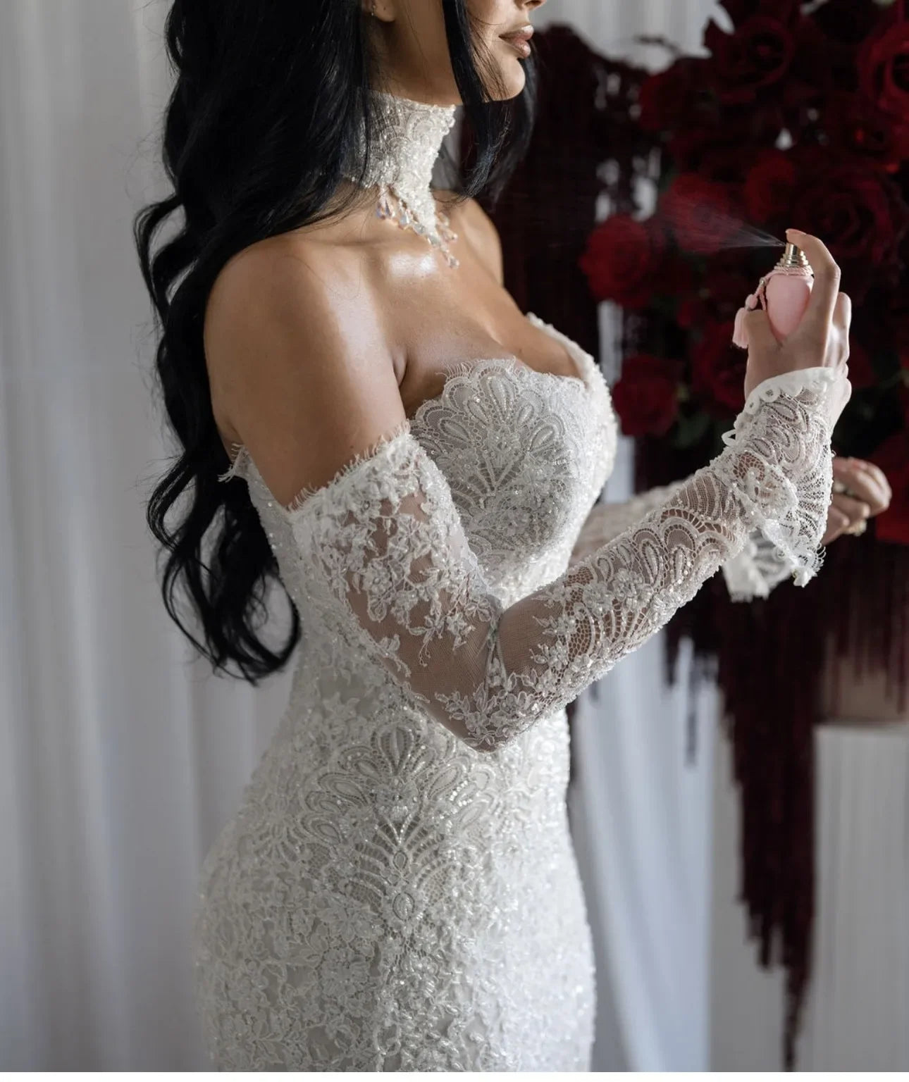 Sweetheart Lace Mermaid Wedding Dress with Detachable Train
