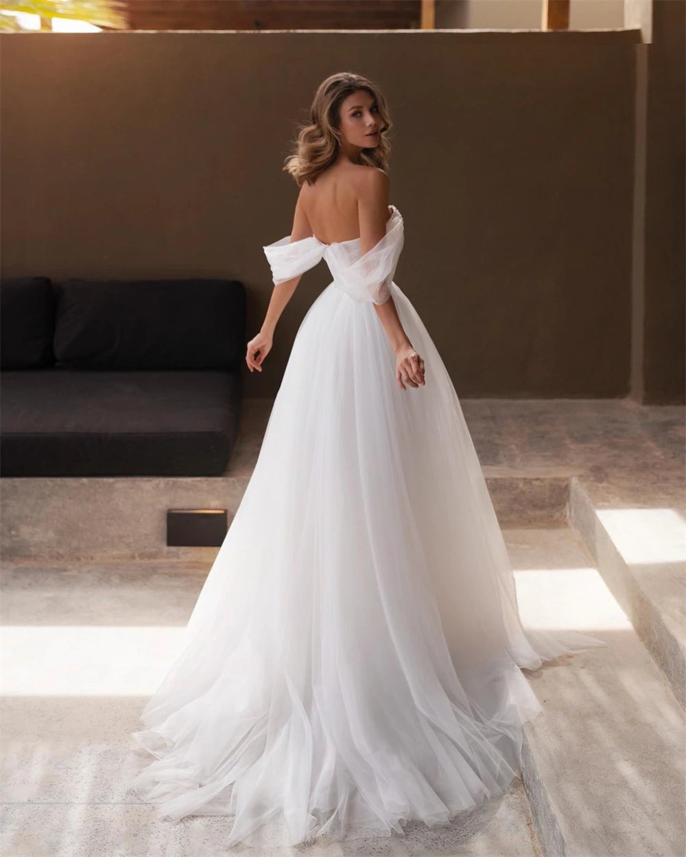Off-Shoulder Beaded A-Line Wedding Dress