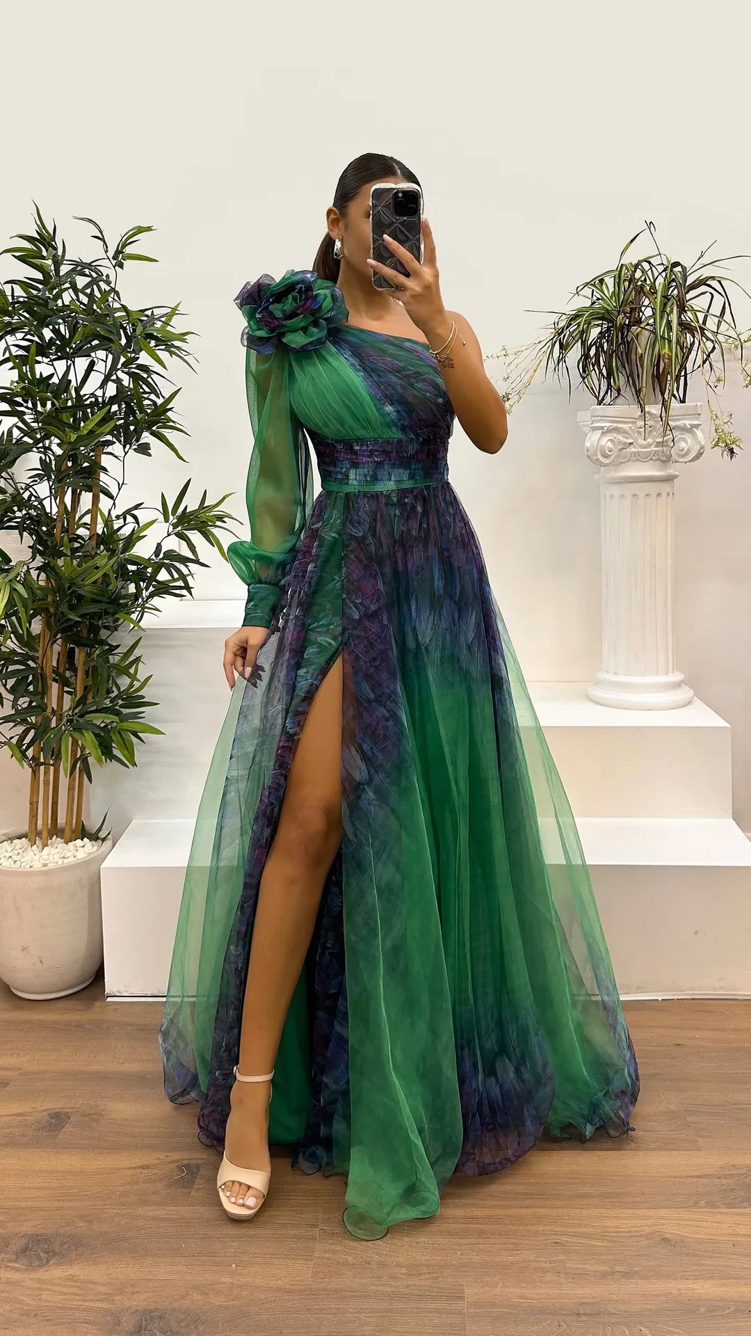 Women's Wedding Dress Spring Autumn New Sexy Off-shoulder Mesh Print Slit Casual Loose Party Prom Dresses For Women Robe Femal