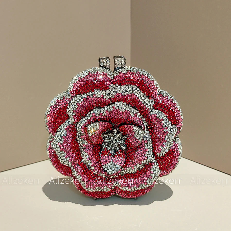 Rose-Shaped Crystal Bridal Clutch