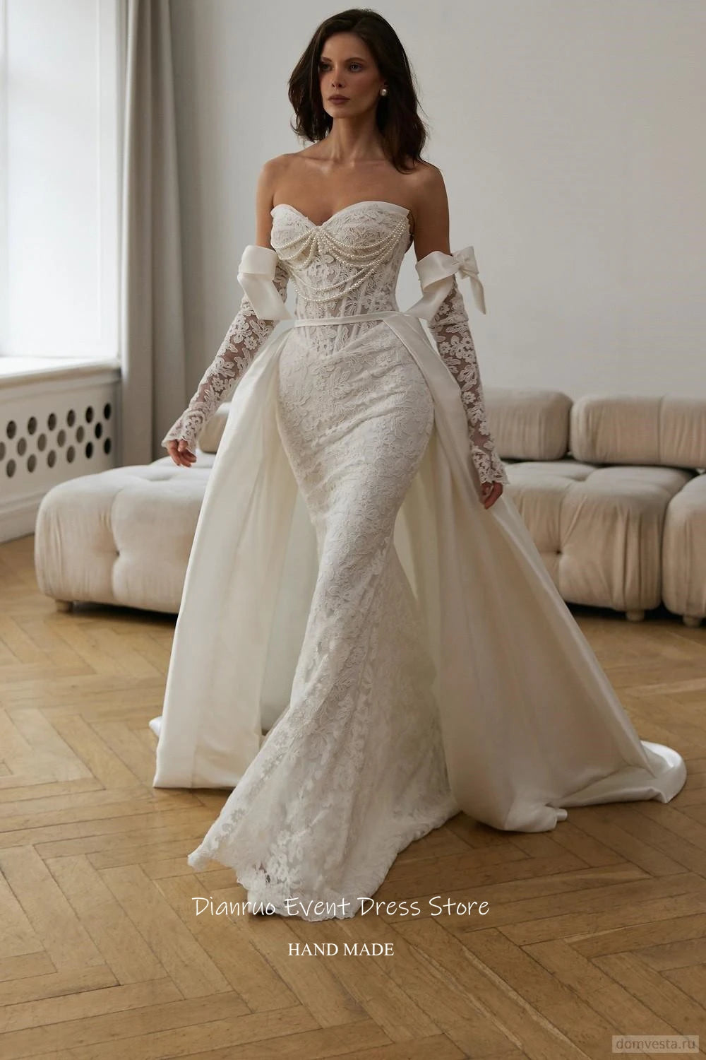 Dianruo Appliques Pearls Wedding Dresses Sweetheart Modern Robe De Mariée 2025 Lace A Line Maxi Vestido De Noiva Customized
