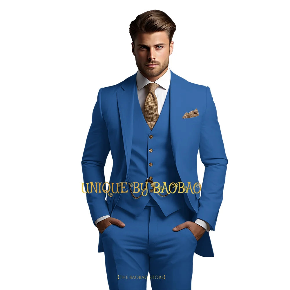 Men's Grey 3-Piece Suit (Jacket + Vest + Trousers) Elegant Classic Wedding Attire, Custom Banquet Birthday Party Tuxedo