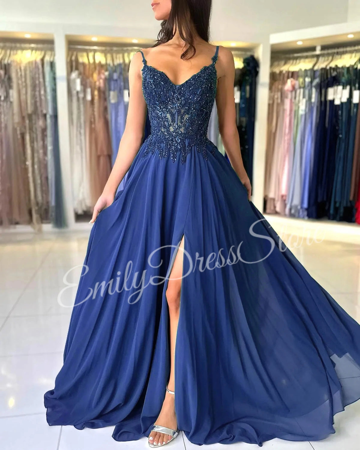Green Chiffon Evening Dress Women Elegant Applique Suspenders Deep V-neck Backless Bridal Formal Long Ball Gowns Pageant Dress
