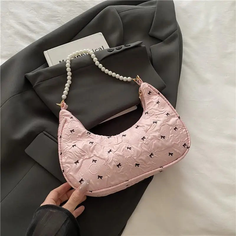 Trendy Wrinkled Bow Purse for Women Versatile Shoulder Bag Elegant Underarm Handbag for Daily Outings