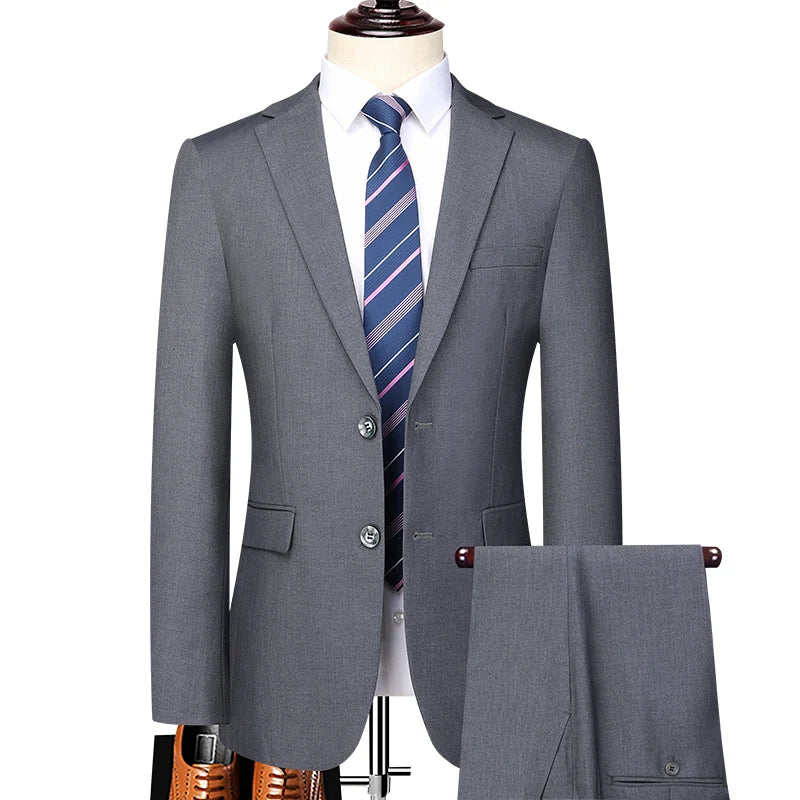 Suit  (Blazer+ Trousers) Men's Casual Formal Business Gentleman Solid Color Hosting Four Seasons Slimming Wedding Fashion Suit
