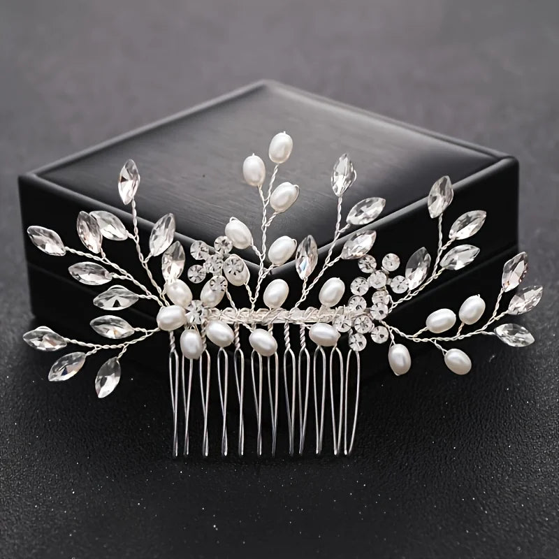 Handmade Pearl Leaf Hair Comb Fashion Alloy And Rhinestone Hairpin Bridal Wedding Hair Accessories Jewelry Hair Comb