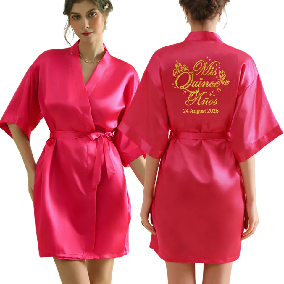 Personalized Text Logo Wedding Bathrobe Bridal Robe Bride Bridesmaid Wedding Robes Woman Bachelorette Hen Party