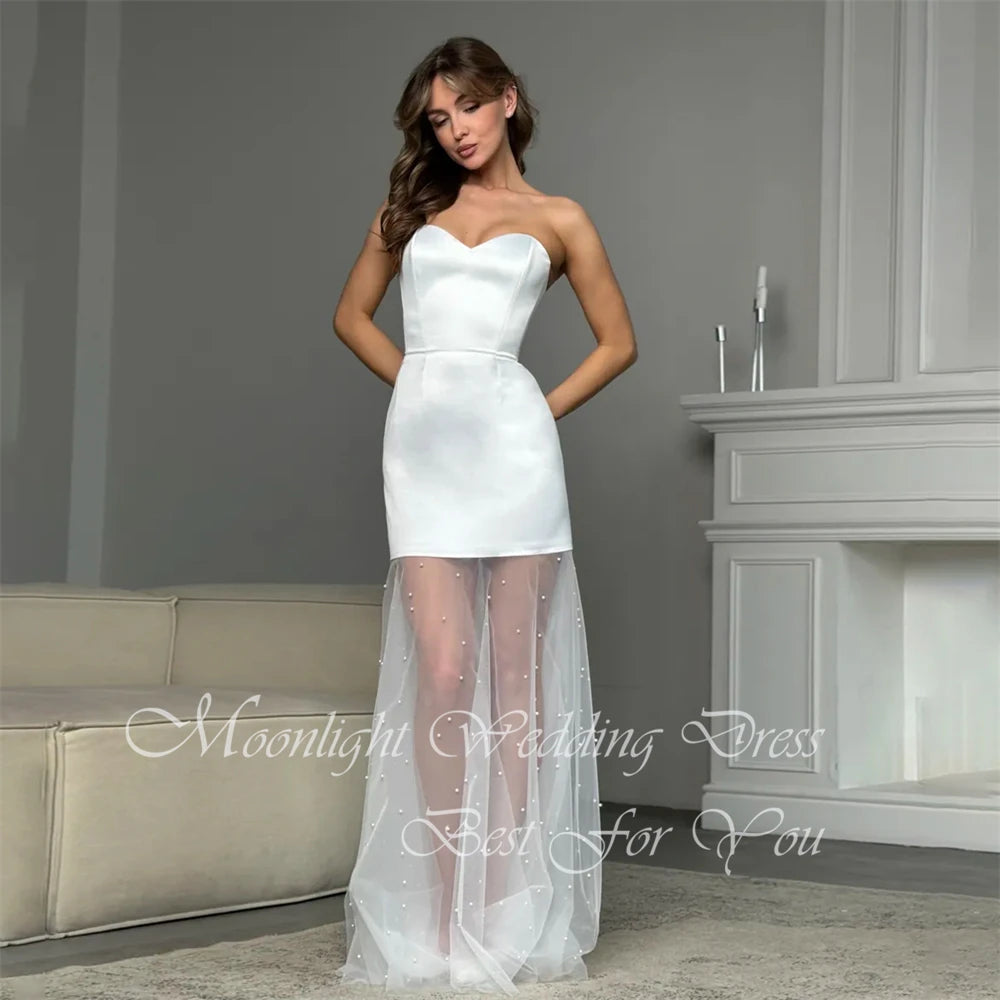 Pleated Beaded Satin Sheath Wedding Dress