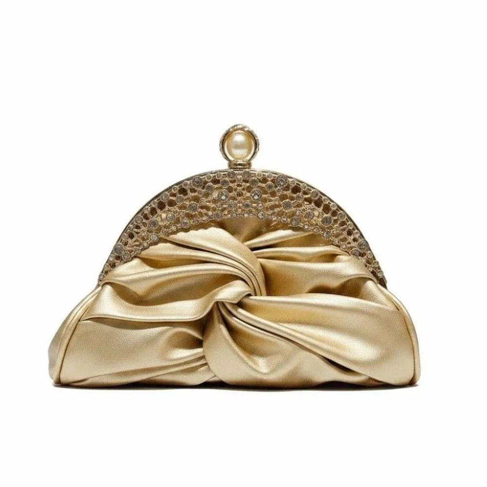 Sparkly Rhinestone Evening Clutch Pleated Hollow-out Bridal Wedding Purse Glittery Chic Ruched Knot Bag Hostess