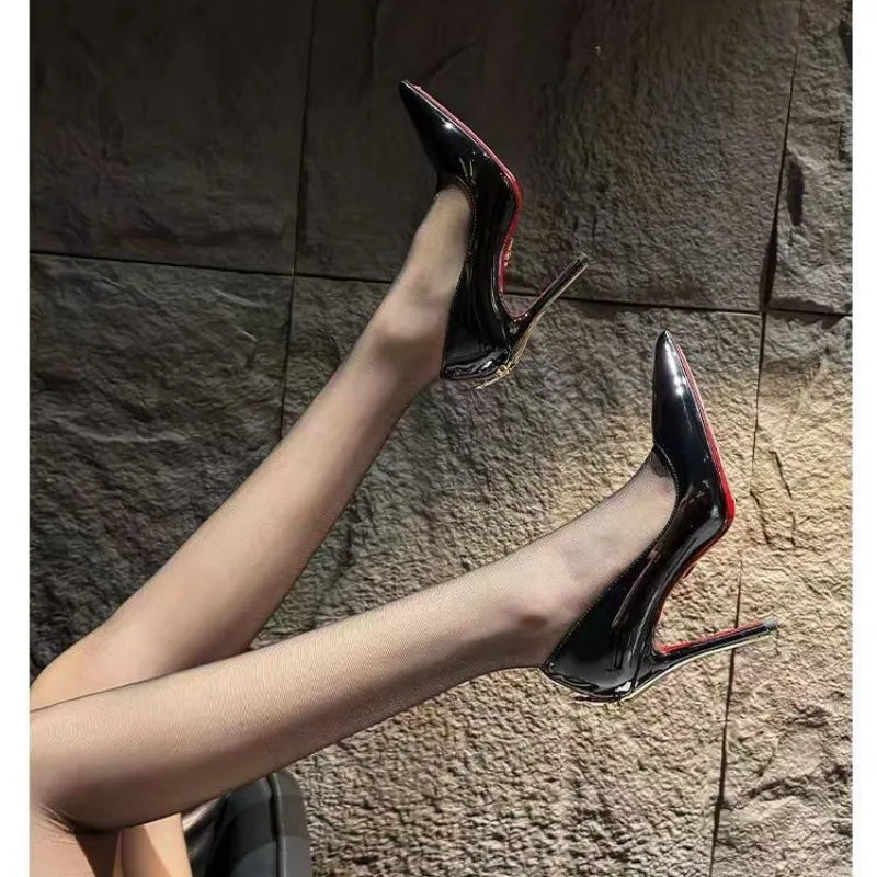 Pointed Toe Stiletto High Heels Female Royal Sister Light Mouth Patent Leather Sexy Celebrity Style Single Shoes