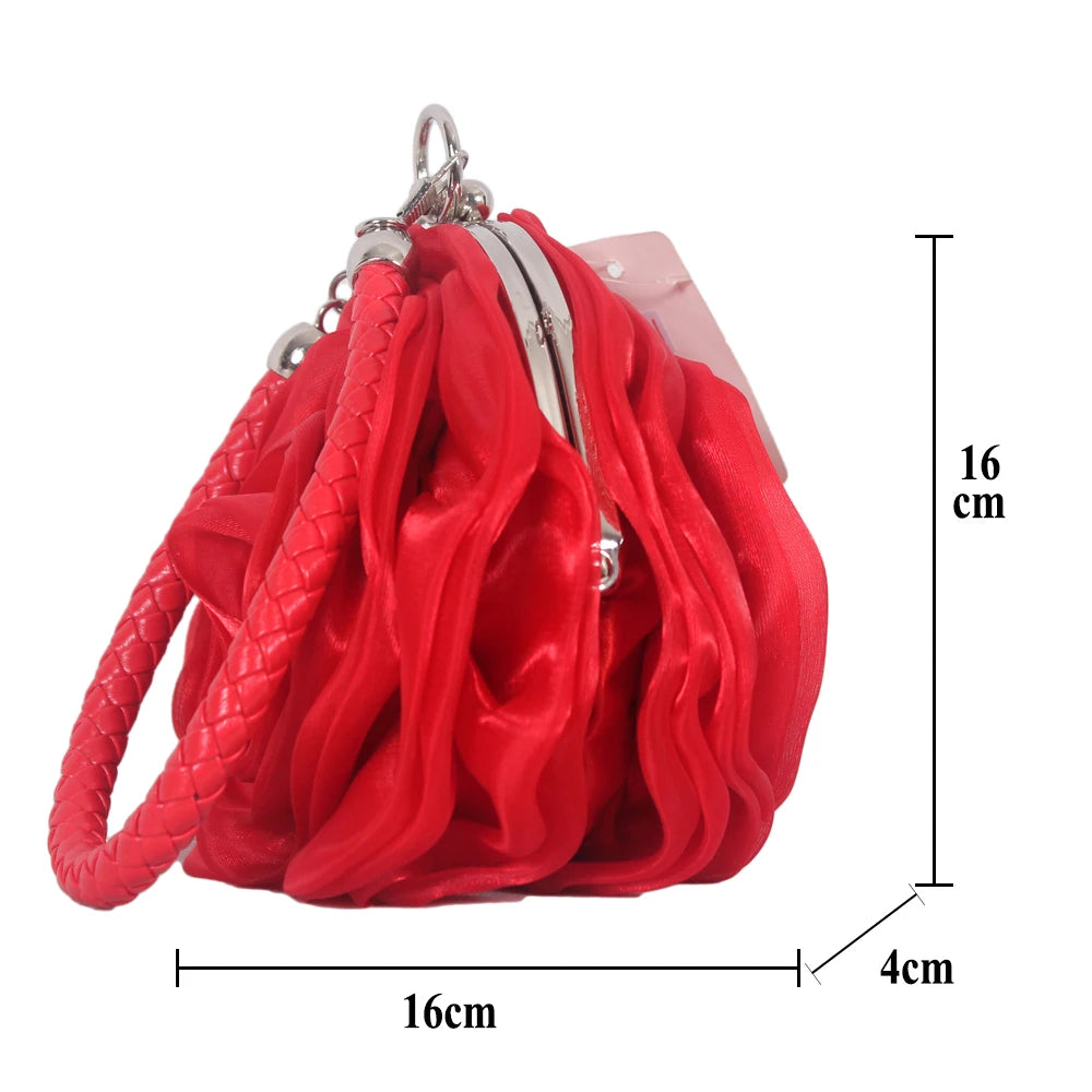 Women's Silk Wedding Clutch with Camellia Flower, Elegant Bride Evening Bag for Wedding Party Prom, Vintage Handbag