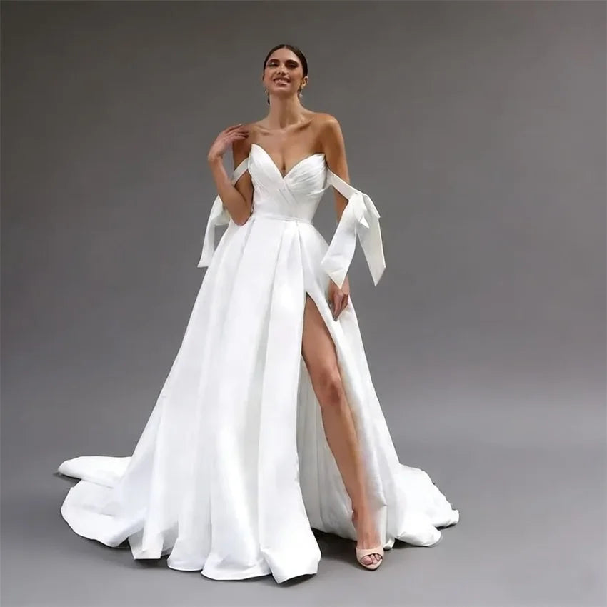 Satin Sweetheart A-Line Wedding Dress with Slit