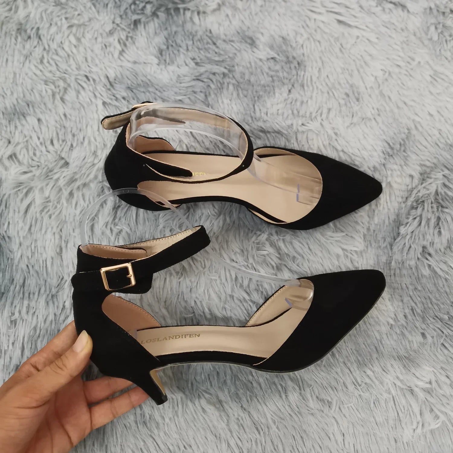 Suede Thick-Heel Open-Toe Bridal Ankle-Strap Sandals