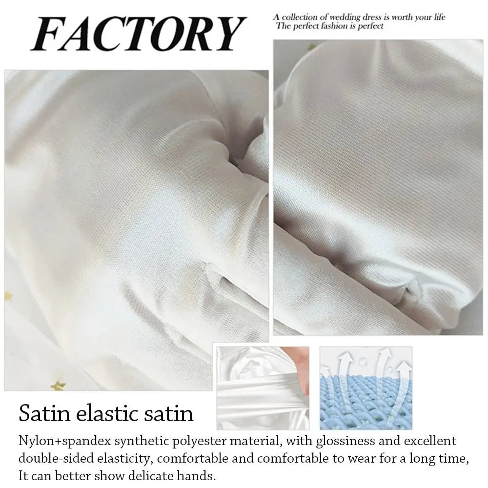 Elegant White Children's Wedding Gloves Short Glossy Satin Etiquette Dress Gloves Bow Knot Elastic Lace Gloves Holiday