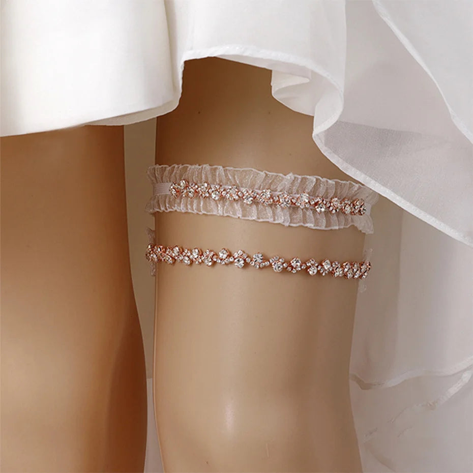 Efily Rhinestone Wedding Garter Jewelry Silver Color Crystal Bridal Lace Garter Suspenders for Party Dresses Bridesmaid Gift