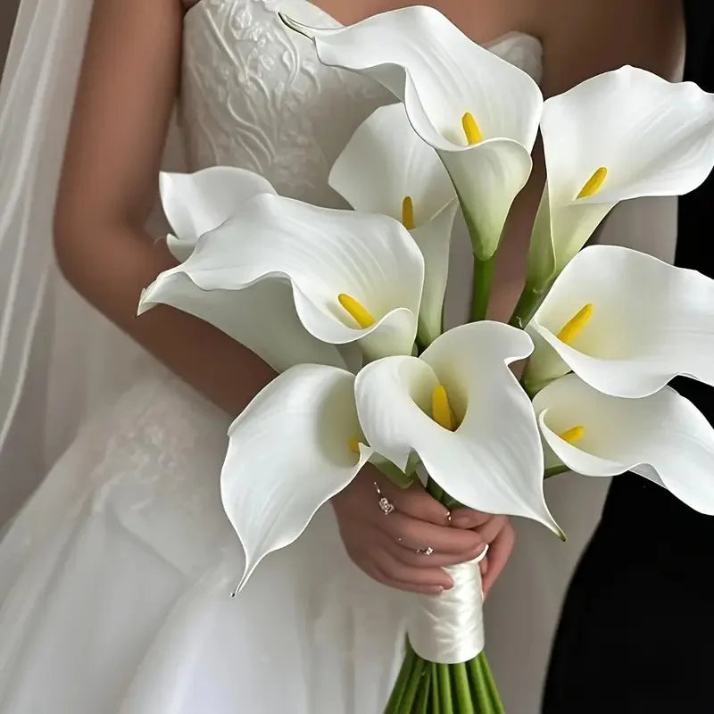 10PCS Artificial Calla Lily Flowers PU Fake Flowers for Weddings Bouquet Bridal Shower DIY Bridal Bouquets Home Party Decoration