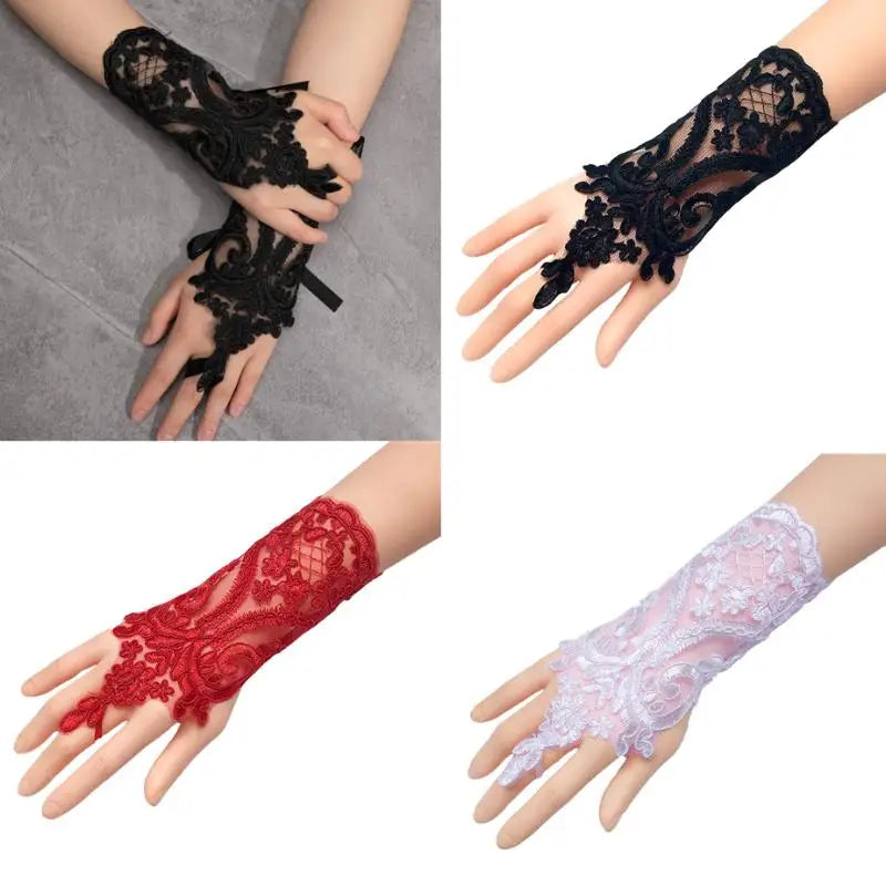 New Women Wedding Fingerless Gloves Lace White Black RED Wedding Gloves Mittens Accessory Girl Party Sexy Gloves Guante