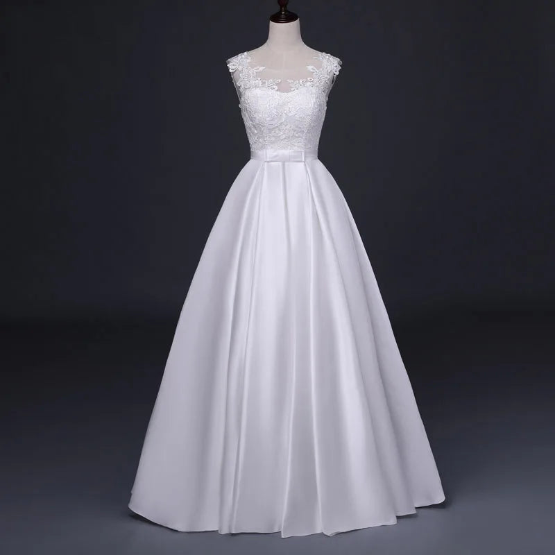 White Satin Embroidered Lace Backless Dress