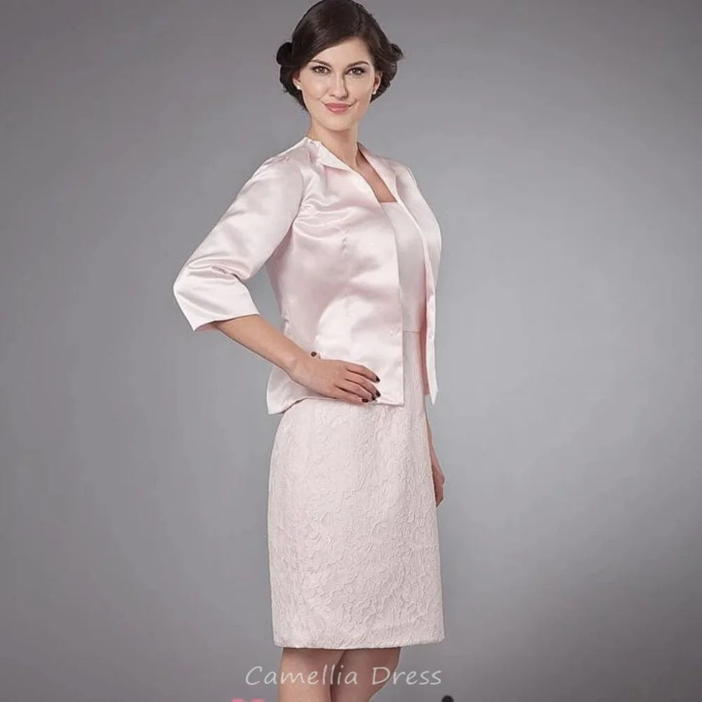 Customized Mother of the Bride Dress Elegant Women Applique Dress Two Pieces Knee Length Wedding Party Gown Vestido Invitada Bod
