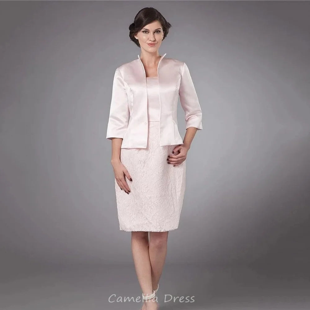 Customized Mother of the Bride Dress Elegant Women Applique Dress Two Pieces Knee Length Wedding Party Gown Vestido Invitada Bod