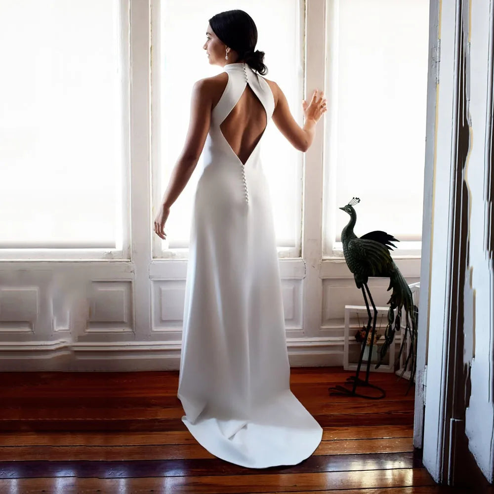 Halter Neck Buttoned Back Mermaid Wedding Dress
