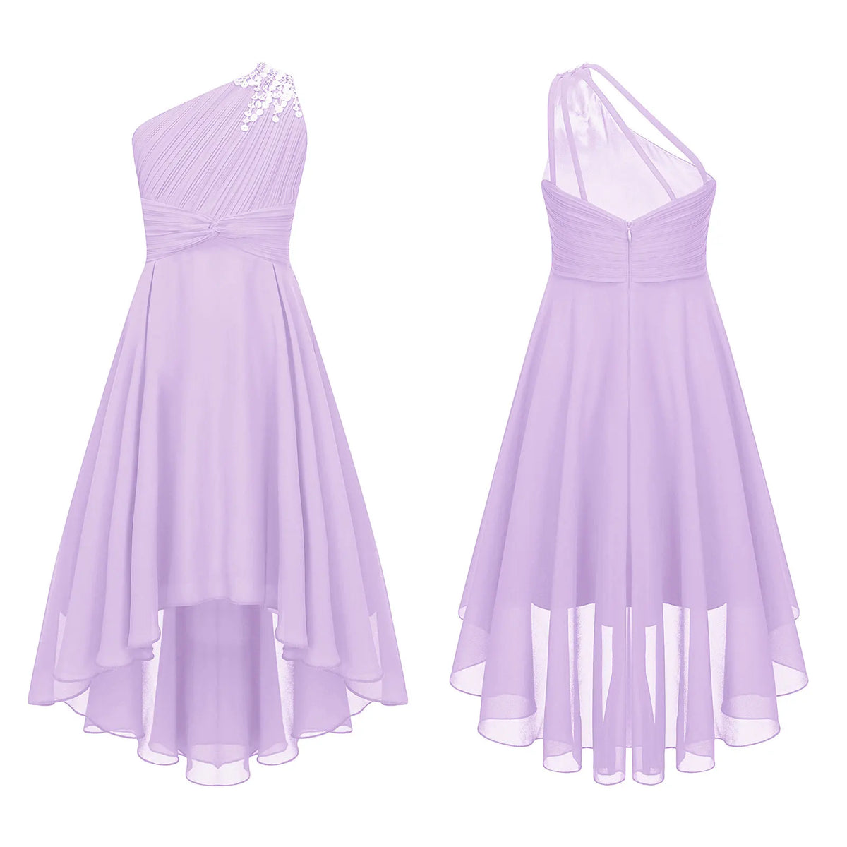 Kids Wedding Flower Girls Dress Shiny Beaded One Shoulder Chiffon Princess Dress Elegant Evening Pageant Birthday Party Gown