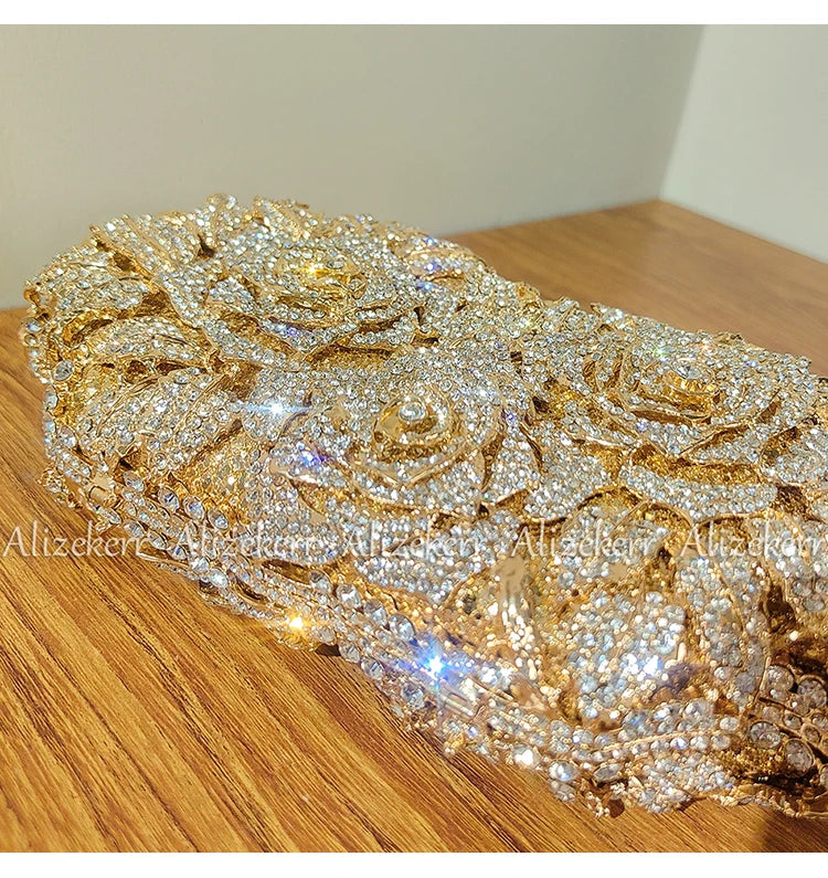 Rose Crystal Flower Evening Clutch