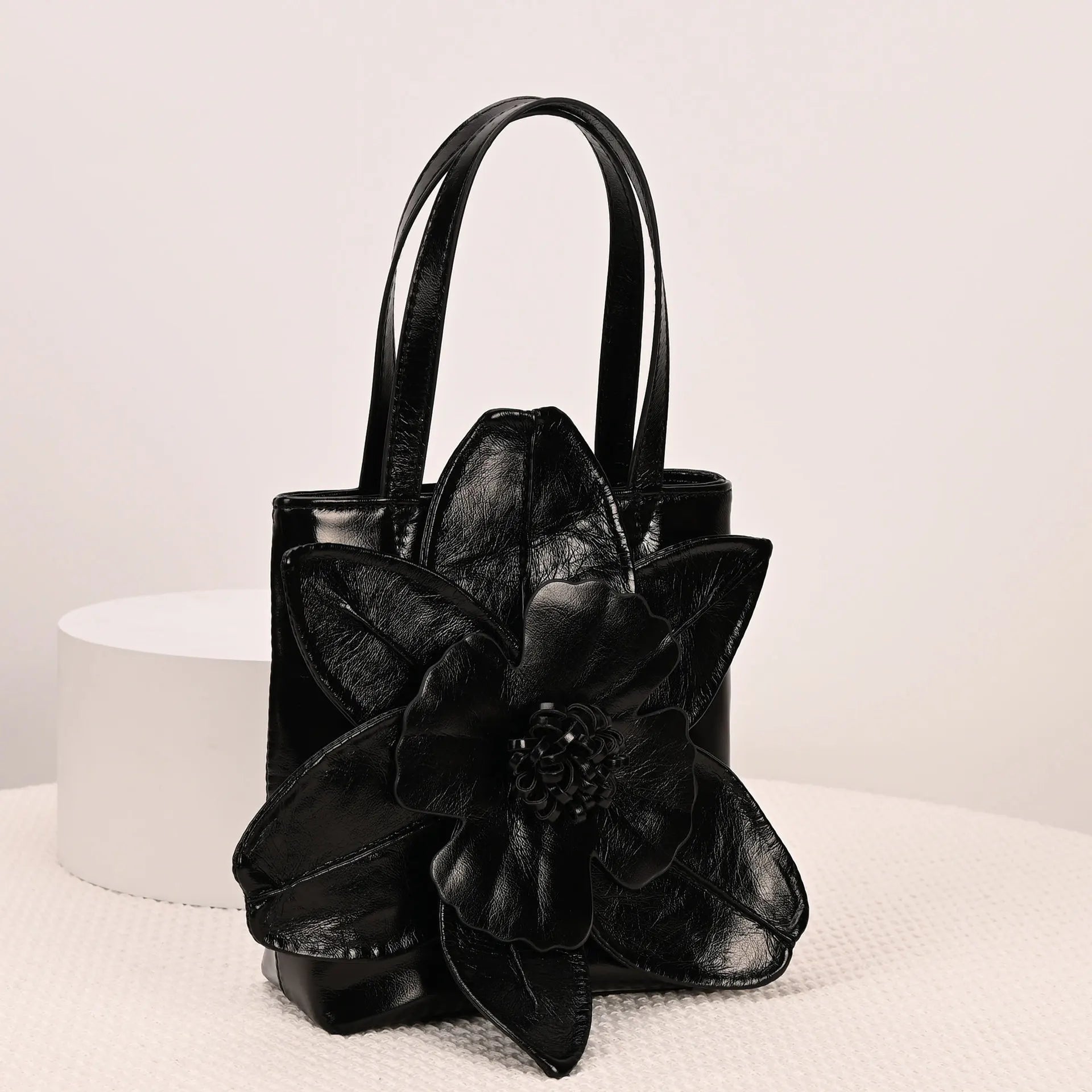 3D Floral Soft PU Leather Women Bucket Handbag Wedding Purse Dress Party Evening Bridal Clutch Bag