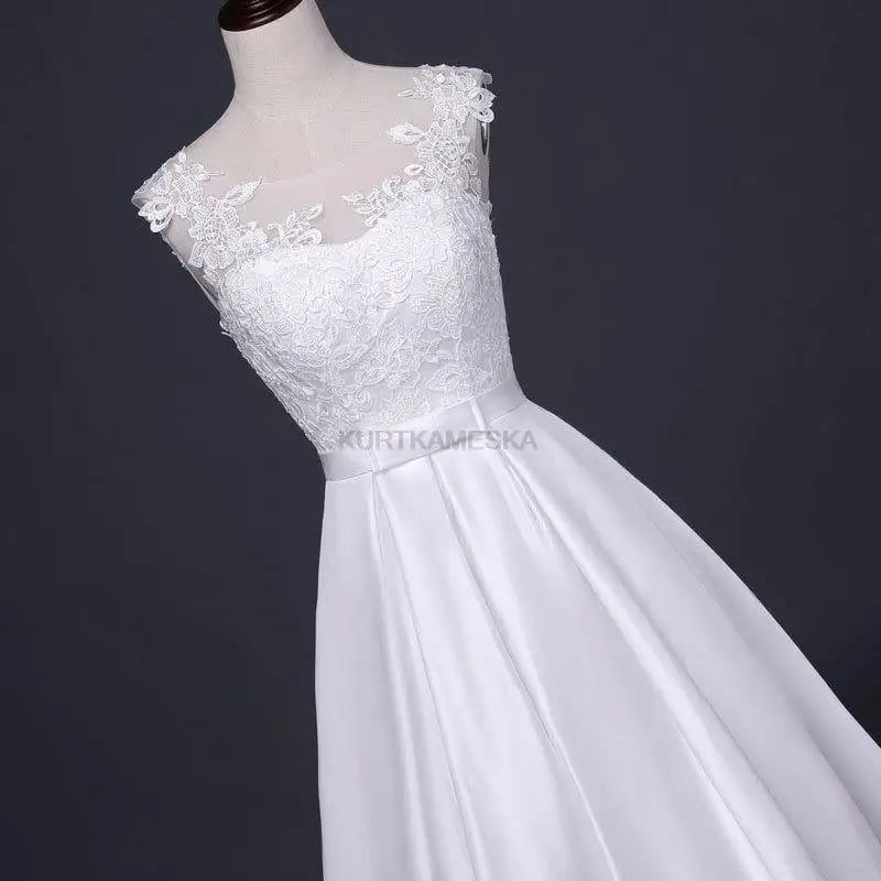 White Satin Embroidered Lace Backless Dress