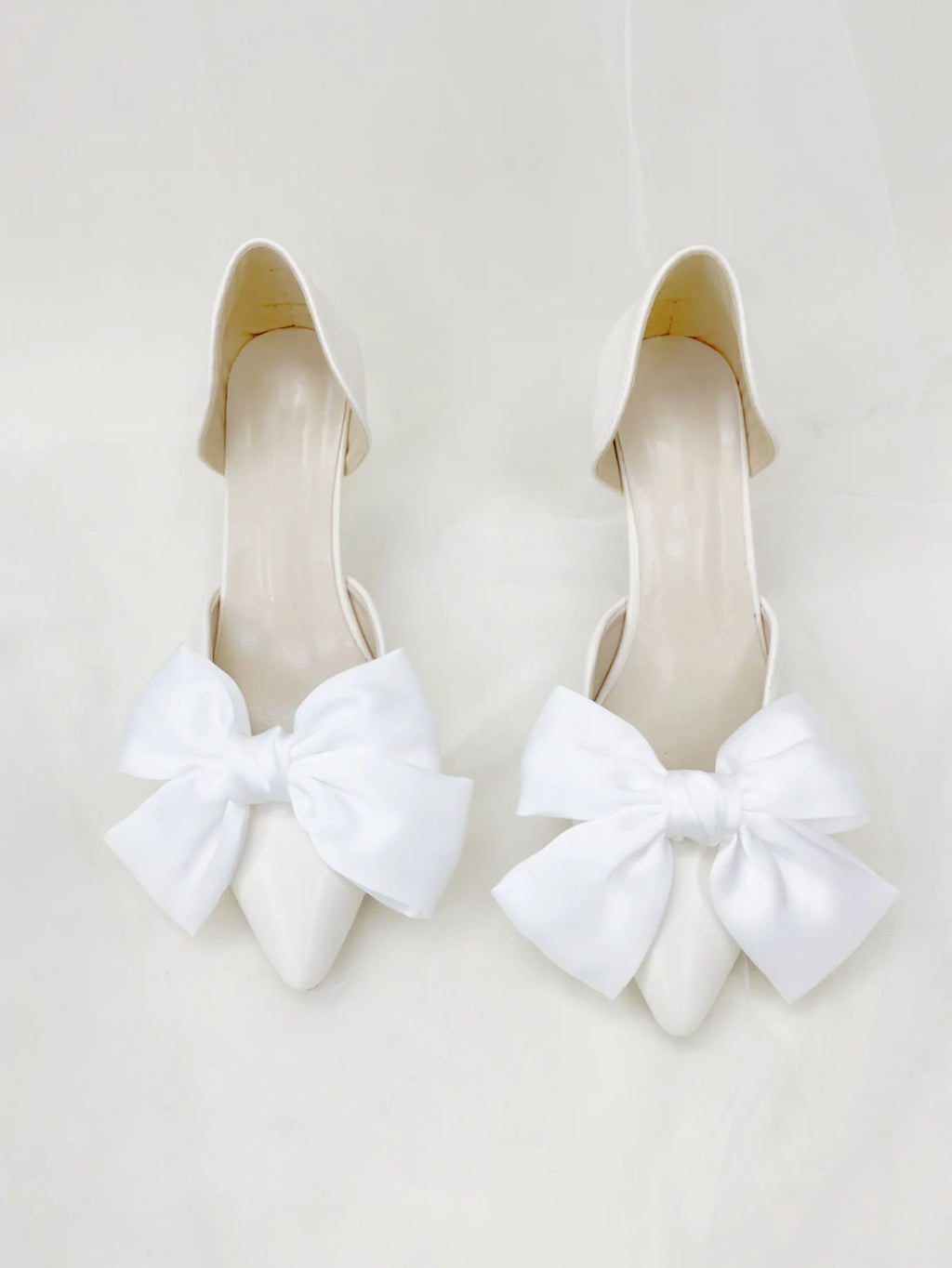 1 pair of new bride shoes white big bow women's shoe buckle DIY detachable daily all matching slimming satin shoes flower shoe c