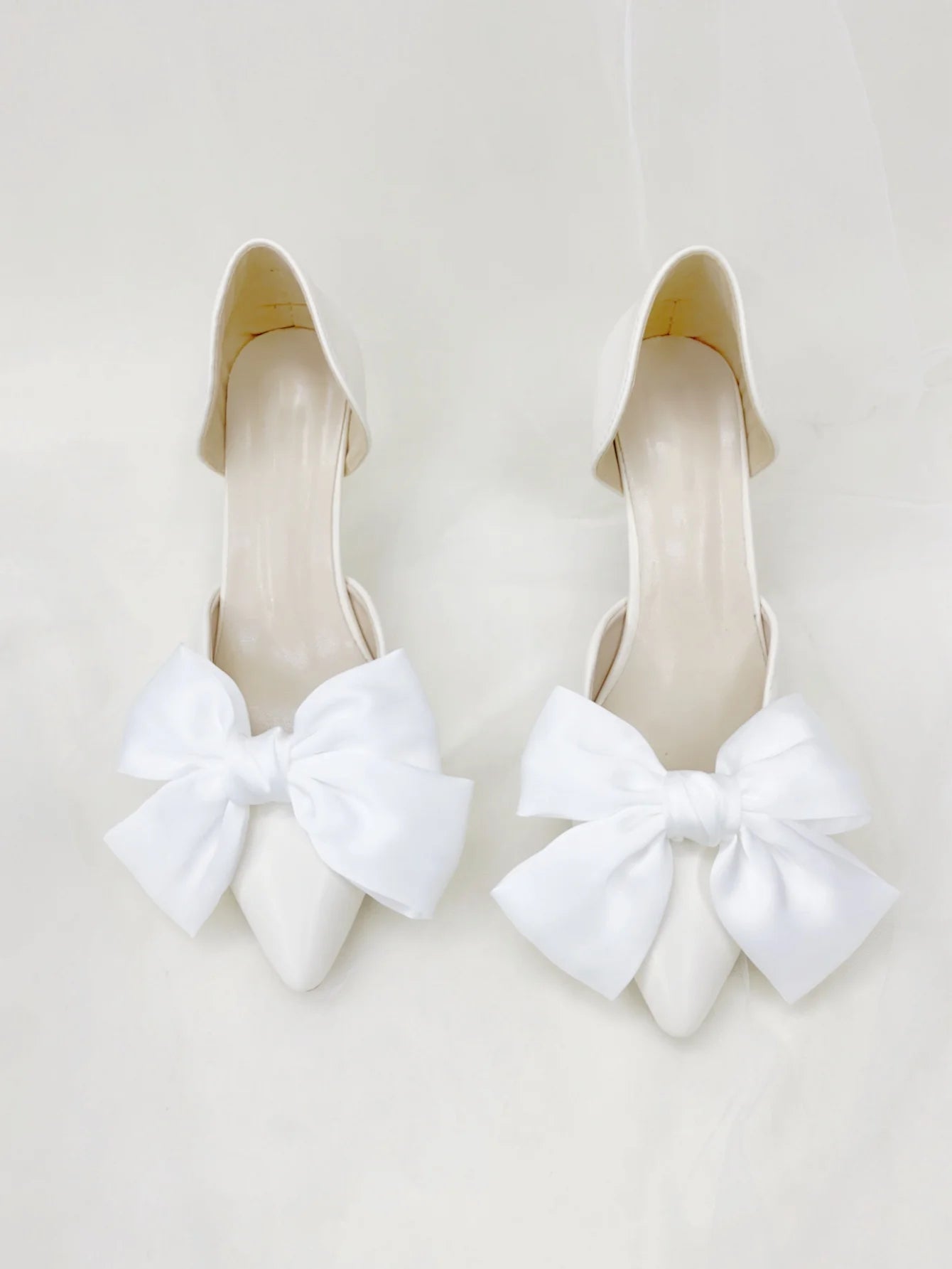 1 pair of new bride shoes white big bow women's shoe buckle DIY detachable daily all matching slimming satin shoes flower shoe c