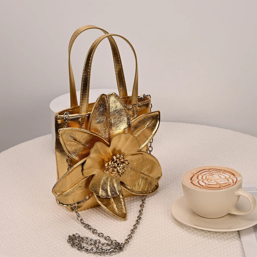 3D Floral Soft PU Leather Women Bucket Handbag Wedding Purse Dress Party Evening Bridal Clutch Bag