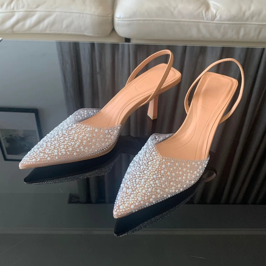 Pearl Slingback Pointed-Toe Heels