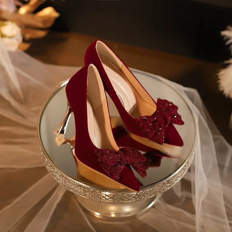 Bride Wedding Shoes 2026 New Red Toast Chinese High Heeled Single Shoes