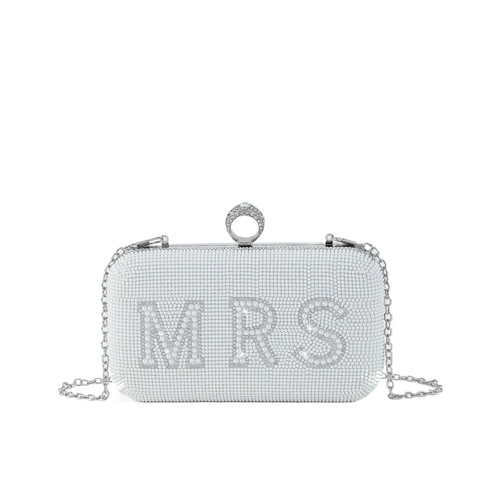 Pearl BRIDE Clutch Purse White Rhinestone Shoulder Handbags Bridal Wedding Evening Bag Ladies Party Decoration MRS Gift Present