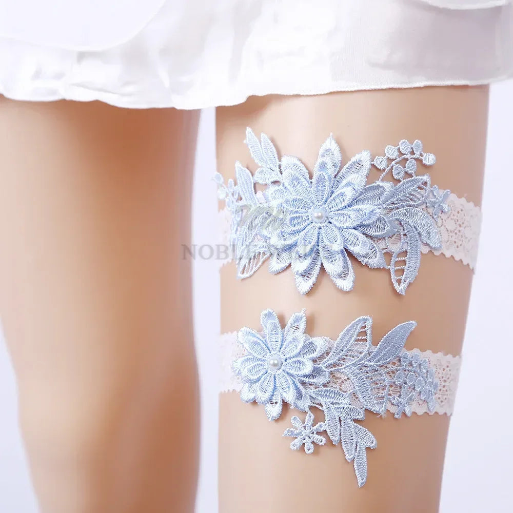 2pcs Wedding Garter  Embroidery Floral Sexy Garters Women/Female/Bride Thigh Ring Bridal Lace Leg Ring Loop Customized