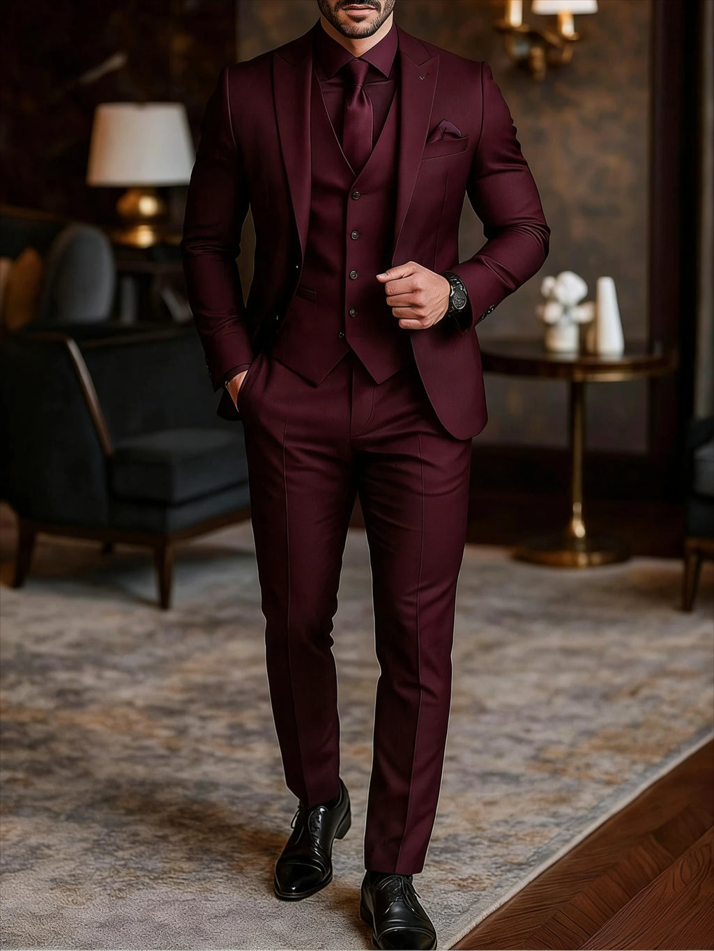 Men 3 Piece Suit Wedding Tuxedo For Groom Slim Fit Suit With Vest  Black Formal Suit Business Men Suits