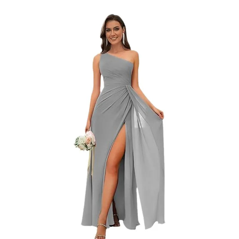 One Shoulder Draped Chiffon Bridesmaid Dress