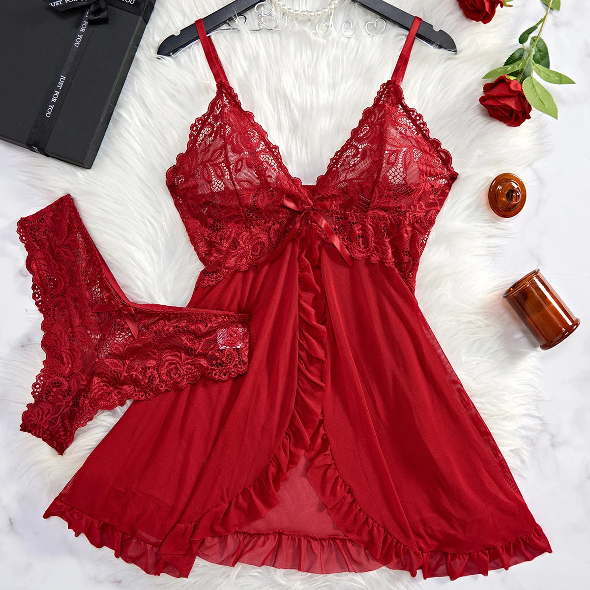 Sheer Lace V-Neck Slip Nightdress