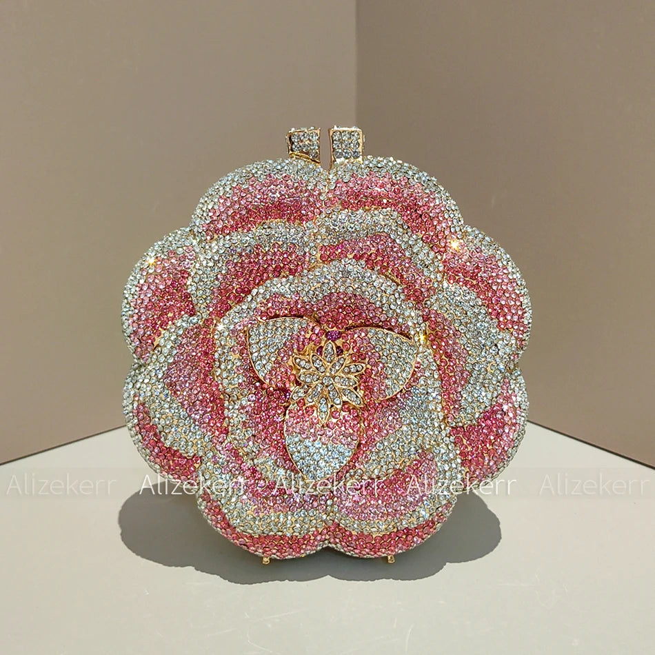 Rose-Shaped Crystal Bridal Clutch