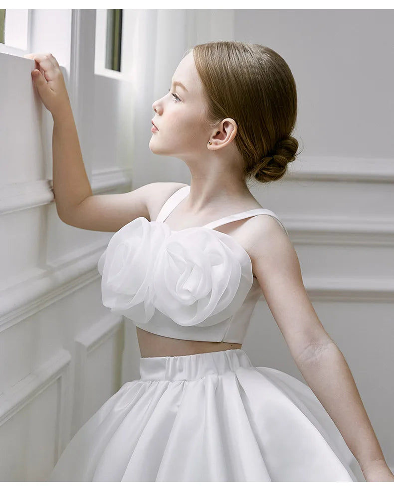 Two-Piece White Flower Girl Dress