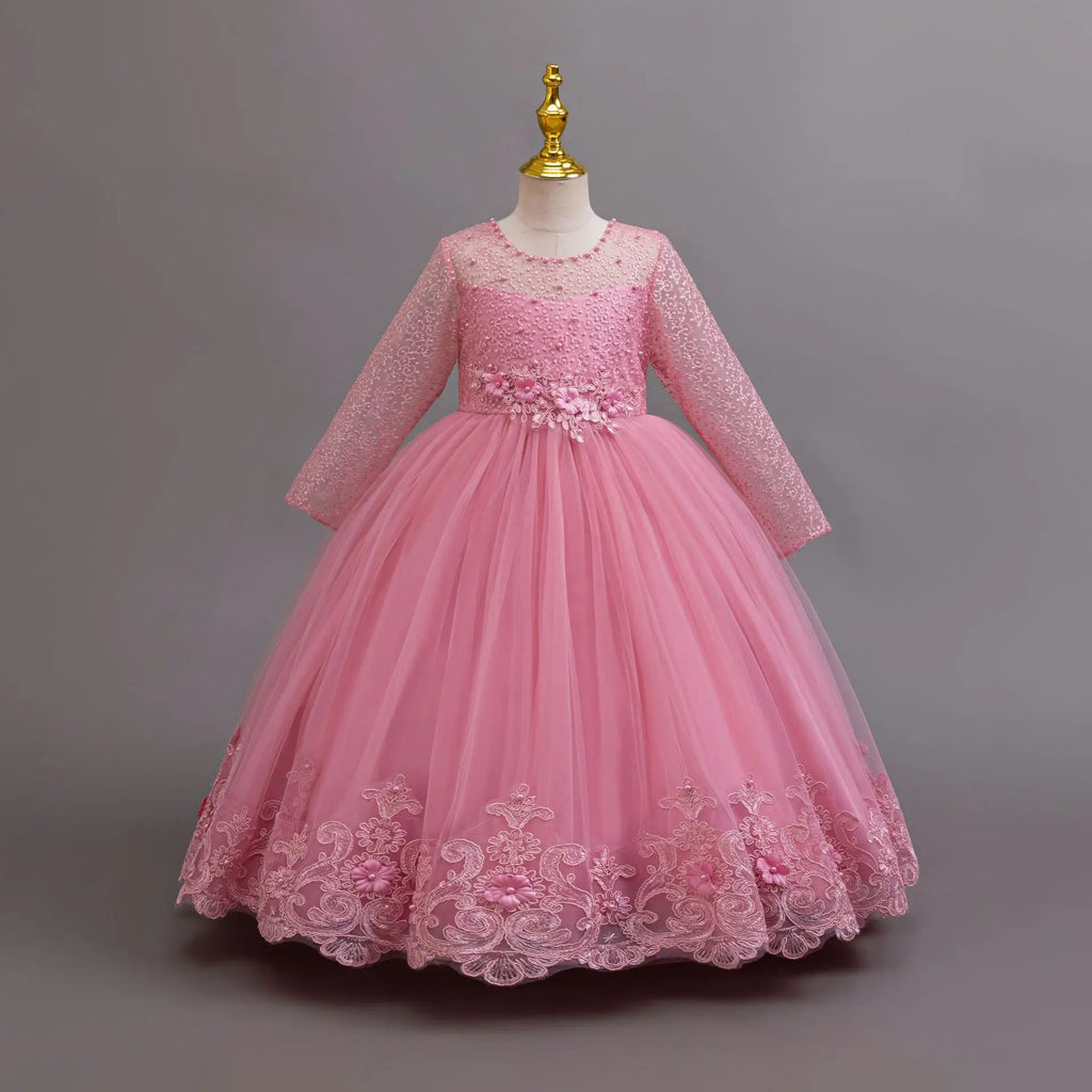 Long-Sleeve Lace Flower Girl Dress