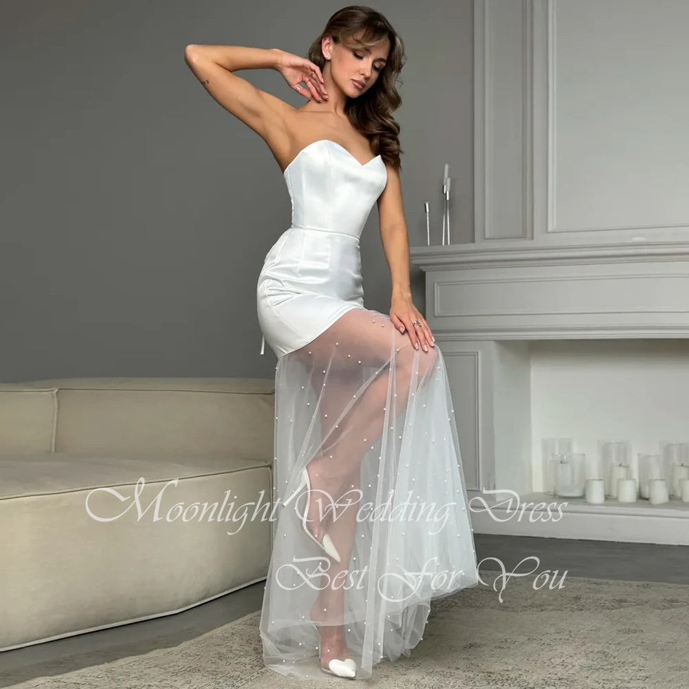 Pleated Beaded Satin Sheath Wedding Dress